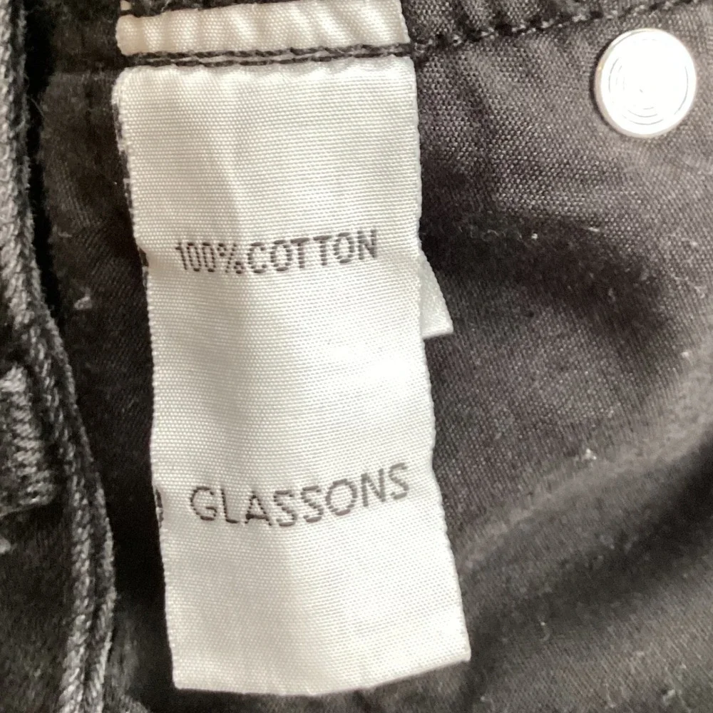Glassons Black Wide Leg Jeans Women's Size‎ 12 Raw Hem Vintage Washed Denim